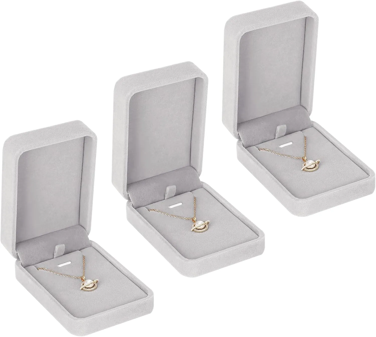 LETURE 3 Pieces Velvet Pendant Necklace Gift Boxes Set, Classic Jewelry Packaging Storage Case, Jewellry Display Box for Wedding, Engagement, Proposal, Birthday and Anniversary (Grey 3pcs)