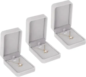 LETURE 3 Pieces Velvet Pendant Necklace Gift Boxes Set, Classic Jewelry Packaging Storage Case, Jewellry Display Box for Wedding, Engagement, Proposal, Birthday and Anniversary (Grey 3pcs)