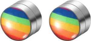 LGBT Rainbow Non-Pierced Magnetic Clip On Earrings 10mm Fake Gauges Ear Studs Earrings, Gay Lesbian Pride Earrings Jewelry