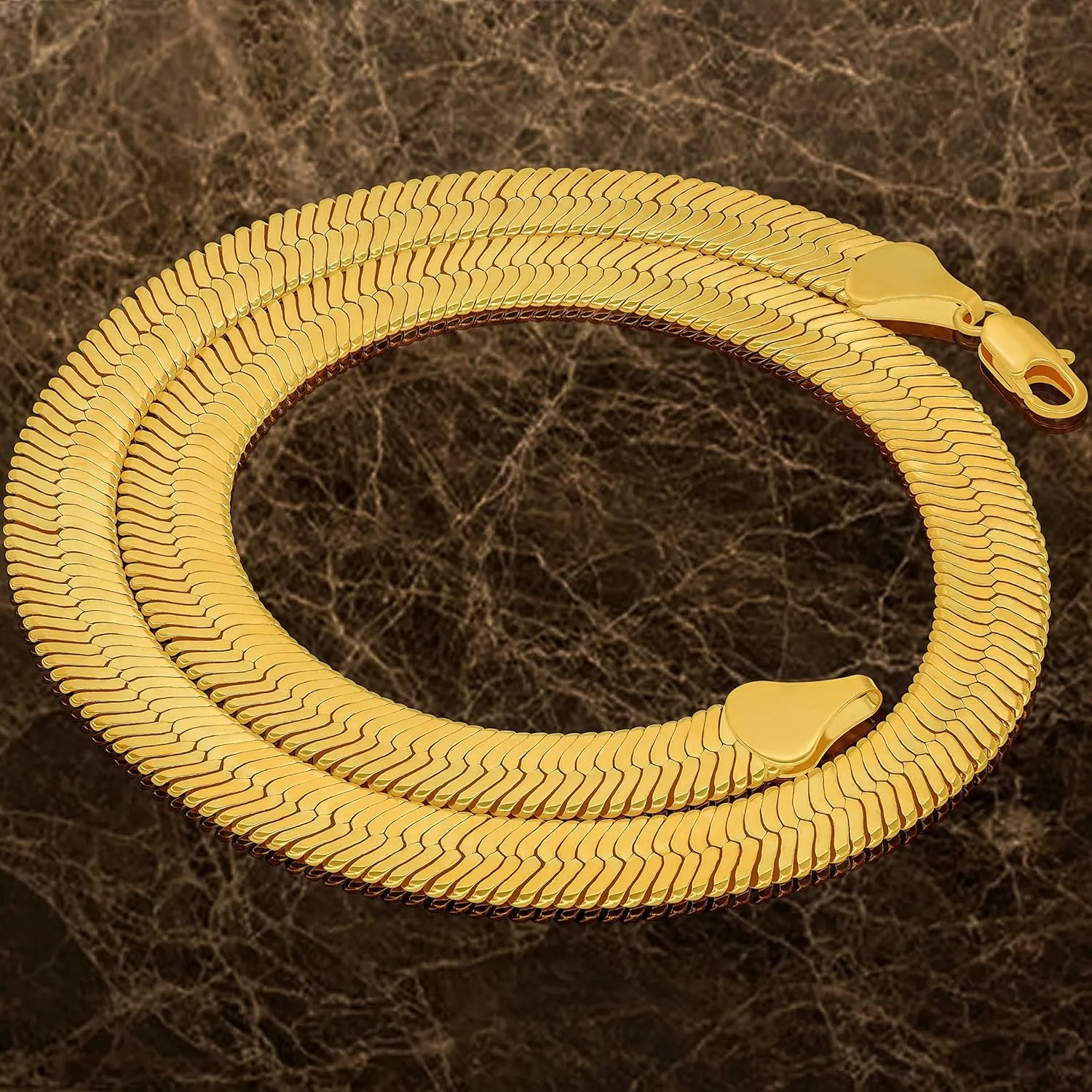LIFETIME JEWELRY 11mm Flexible Herringbone Chain Necklace 24k Real Gold Plated