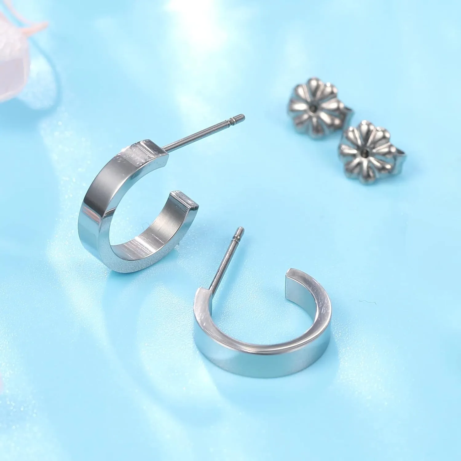 Limerencia Hypoallergenic G23 Pure Titanium Big Post Thin Square Edge Open Hoop | F136 Implant Grade Womens Dainty Hoop Earrings | Lightweight for Sensitive Ears