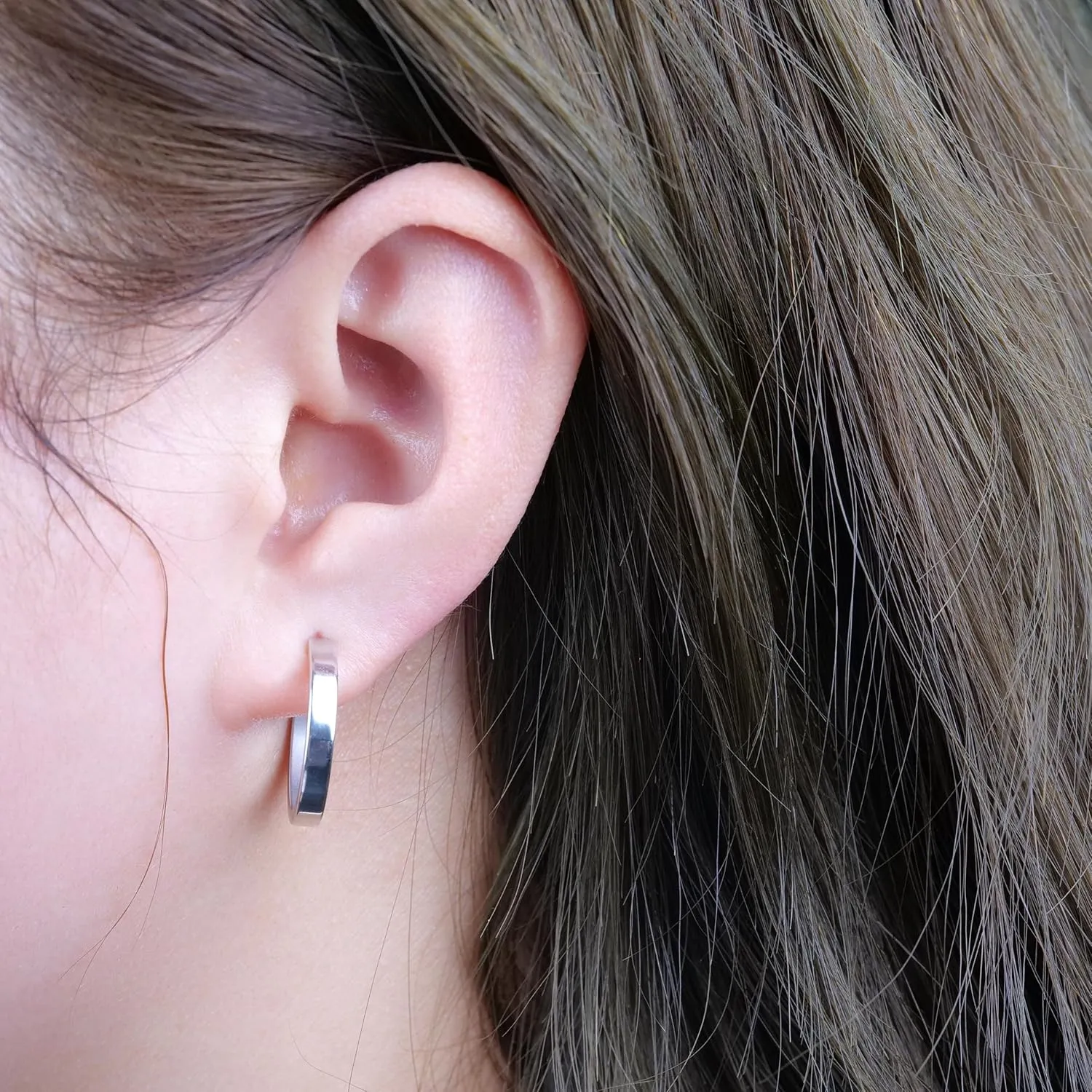 Limerencia Hypoallergenic G23 Pure Titanium Big Post Thin Square Edge Open Hoop | F136 Implant Grade Womens Dainty Hoop Earrings | Lightweight for Sensitive Ears