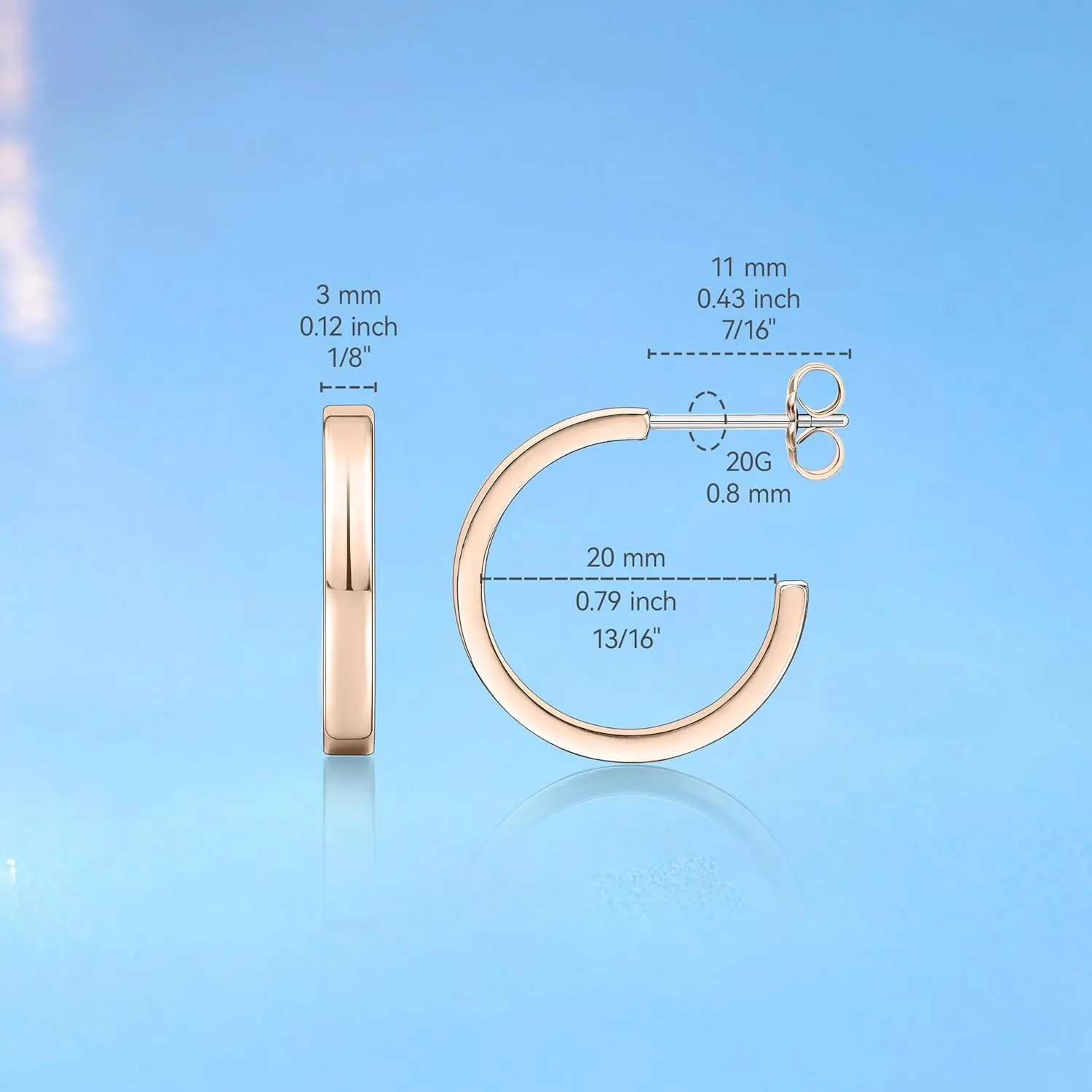 Limerencia Hypoallergenic G23 Pure Titanium Big Post Thin Square Edge Open Hoop | F136 Implant Grade Womens Dainty Hoop Earrings | Lightweight for Sensitive Ears
