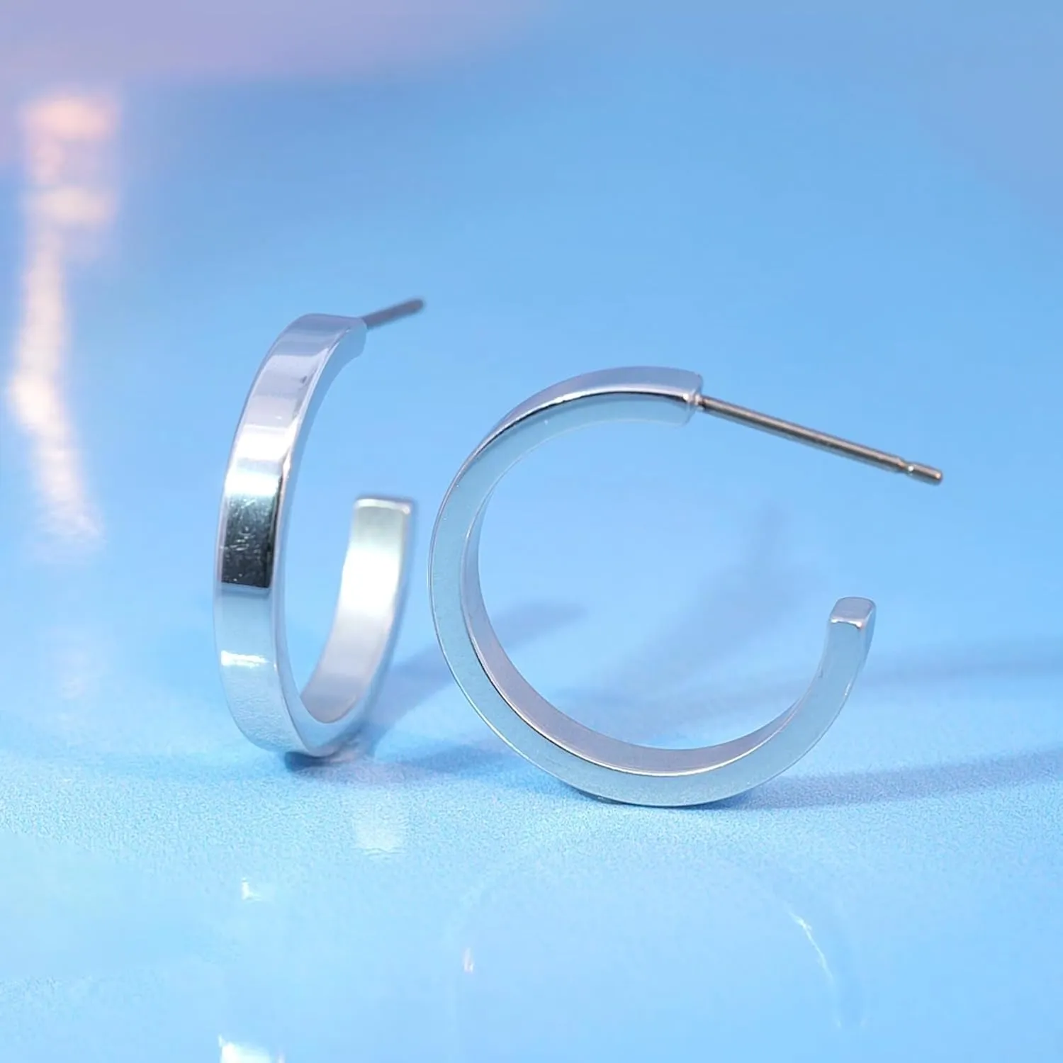 Limerencia Hypoallergenic G23 Pure Titanium Big Post Thin Square Edge Open Hoop | F136 Implant Grade Womens Dainty Hoop Earrings | Lightweight for Sensitive Ears