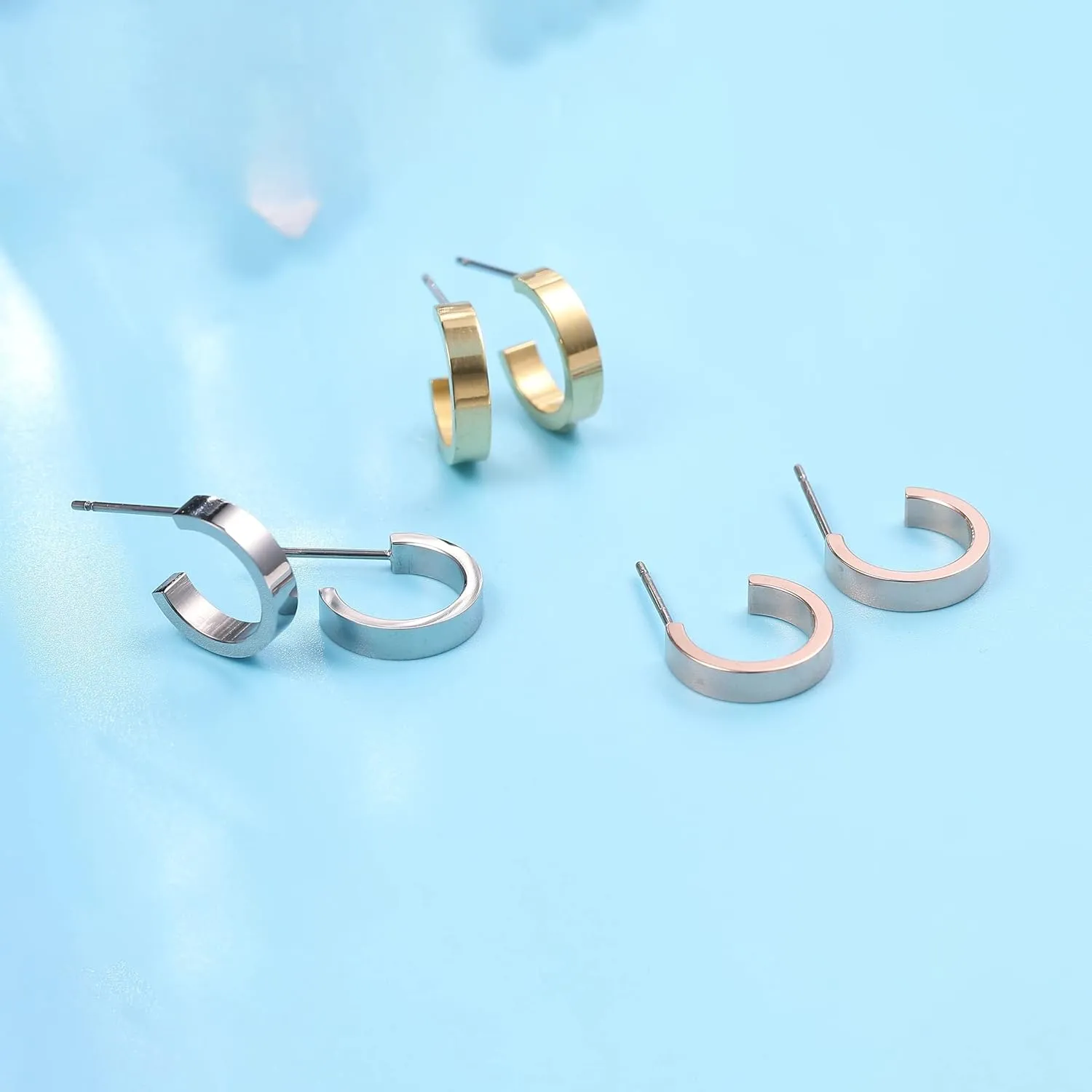 Limerencia Hypoallergenic G23 Pure Titanium Big Post Thin Square Edge Open Hoop | F136 Implant Grade Womens Dainty Hoop Earrings | Lightweight for Sensitive Ears
