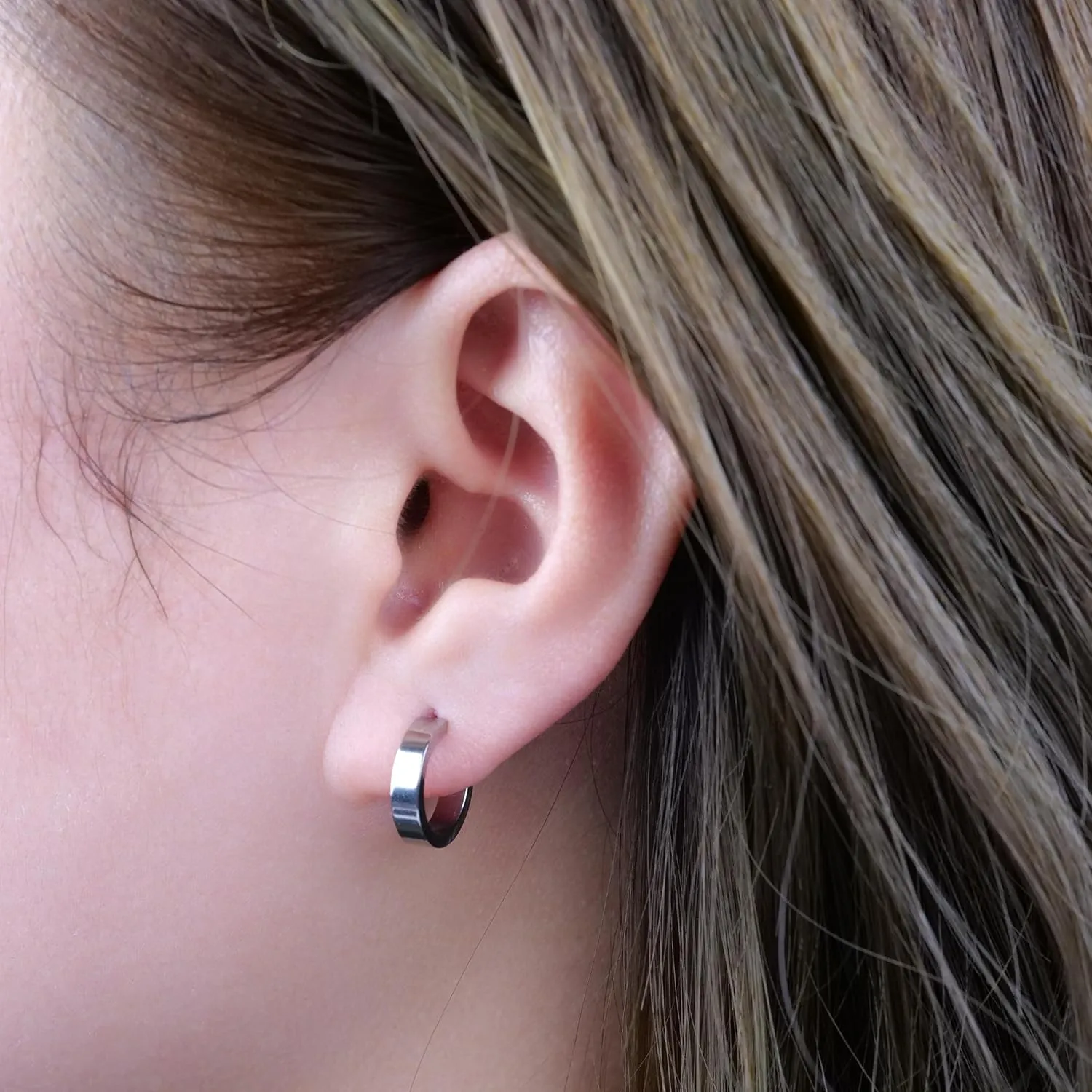 Limerencia Hypoallergenic G23 Pure Titanium Big Post Thin Square Edge Open Hoop | F136 Implant Grade Womens Dainty Hoop Earrings | Lightweight for Sensitive Ears