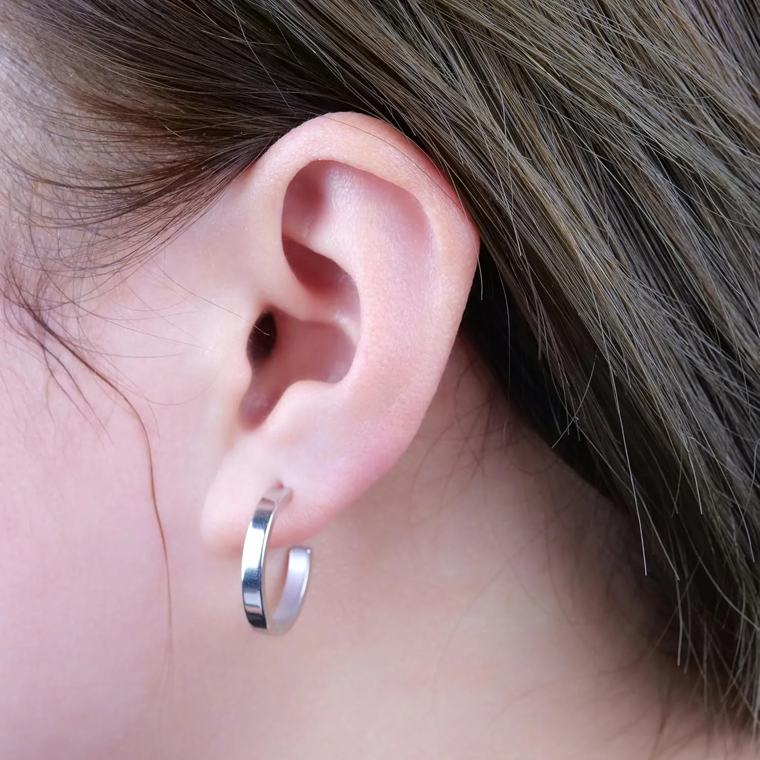 Limerencia Hypoallergenic G23 Pure Titanium Big Post Thin Square Edge Open Hoop | F136 Implant Grade Womens Dainty Hoop Earrings | Lightweight for Sensitive Ears