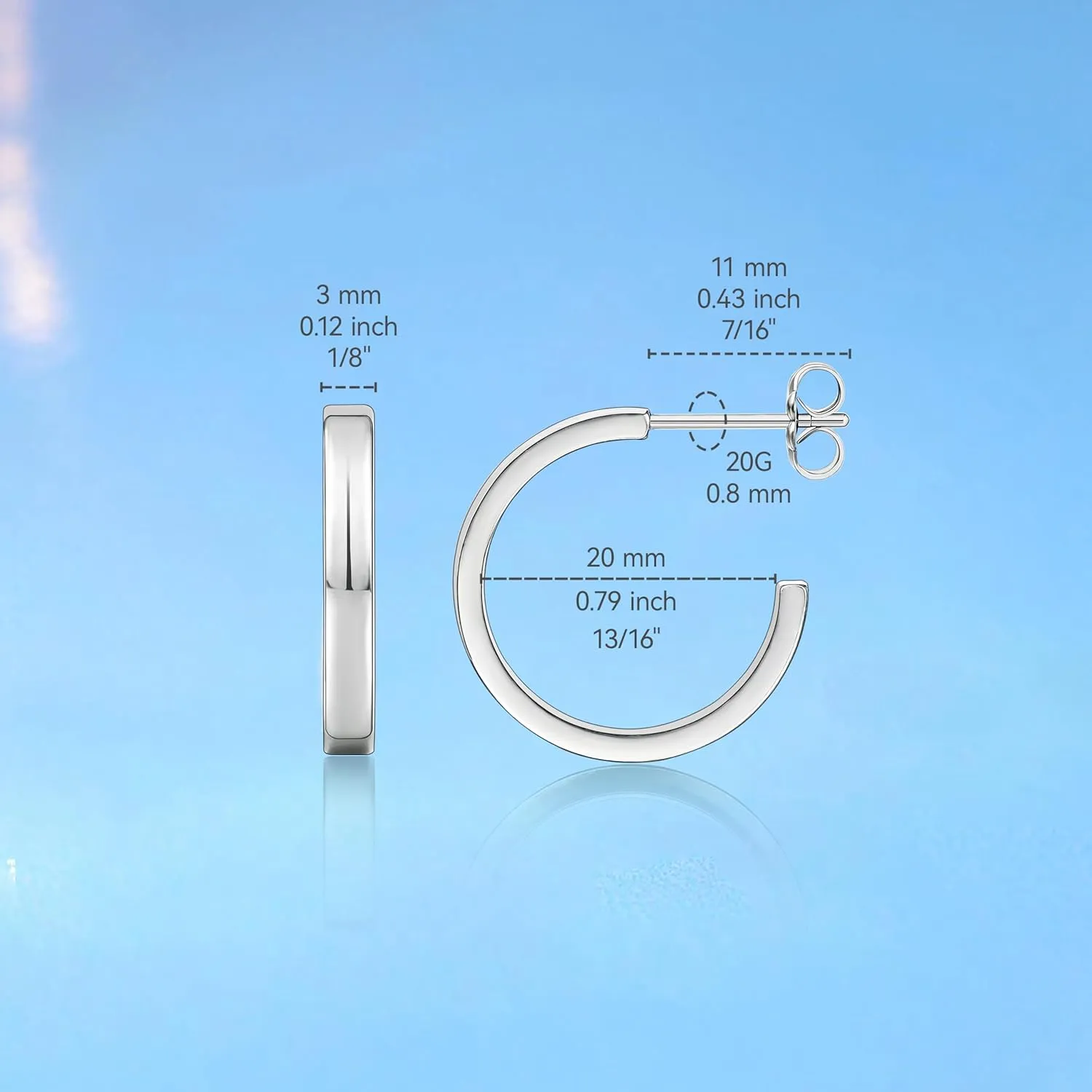 Limerencia Hypoallergenic G23 Pure Titanium Big Post Thin Square Edge Open Hoop | F136 Implant Grade Womens Dainty Hoop Earrings | Lightweight for Sensitive Ears