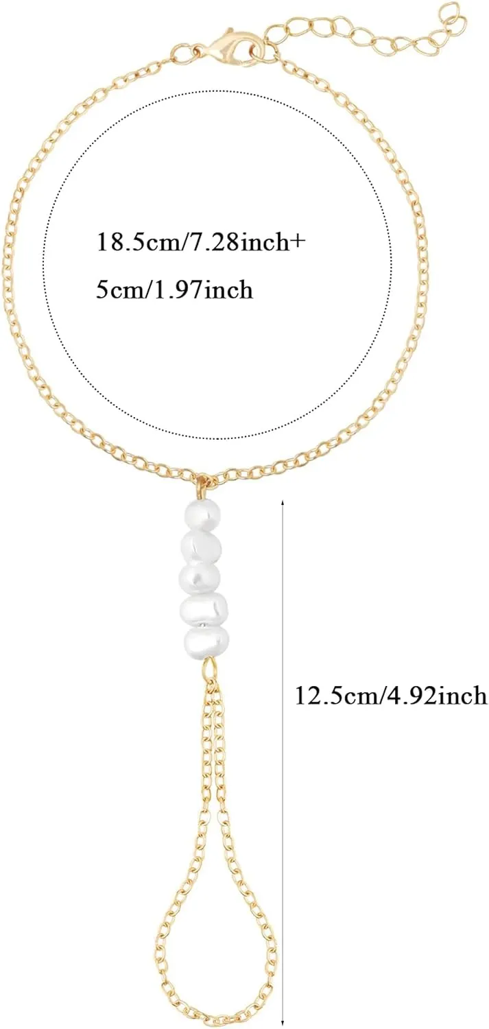 LIU JUN Hand Chain Bracelet For Women, 14k Finger Ring Chains Bracelets Heart Infinity Summer Minimalist Boho Beach Stainless Steel Gift Jewelry