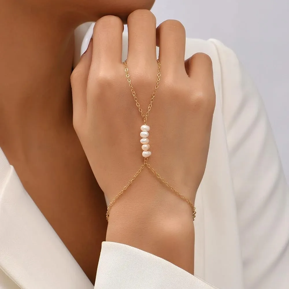 LIU JUN Hand Chain Bracelet For Women, 14k Finger Ring Chains Bracelets Heart Infinity Summer Minimalist Boho Beach Stainless Steel Gift Jewelry