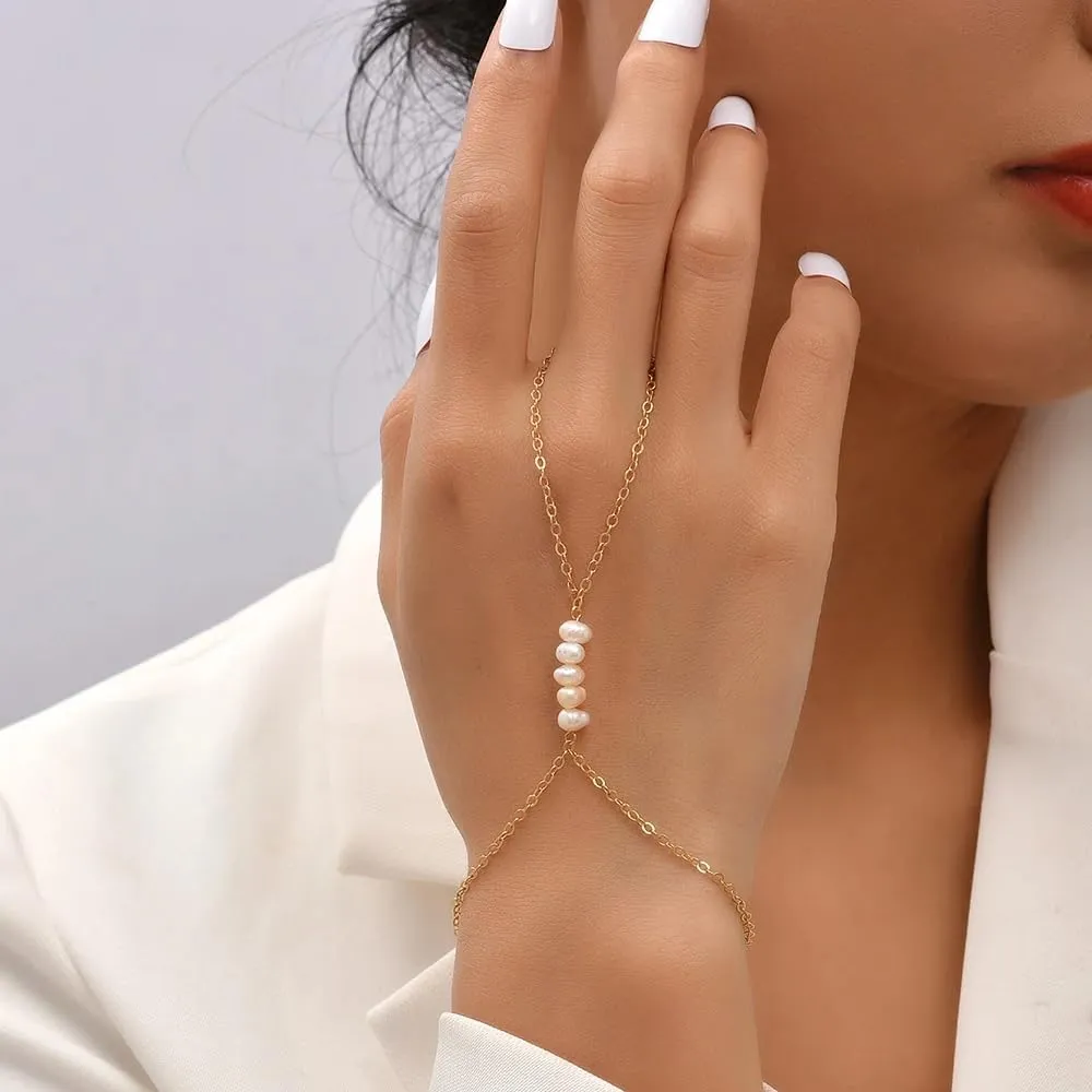 LIU JUN Hand Chain Bracelet For Women, 14k Finger Ring Chains Bracelets Heart Infinity Summer Minimalist Boho Beach Stainless Steel Gift Jewelry