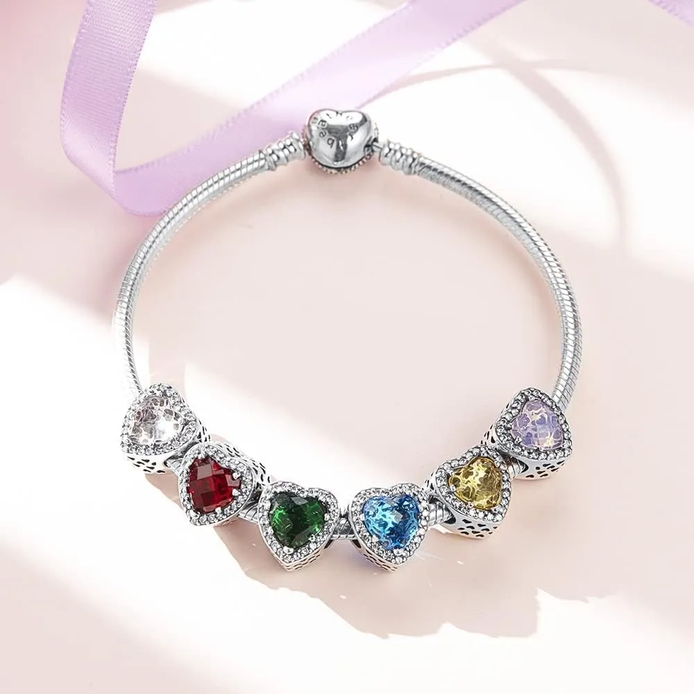 LNQOBU Murano Glass Charms for Bracelet 925 Sterling Silver Dangle Pendant Bead,Heart Shaped Round Charms for Woman Bracelets and Necklaces