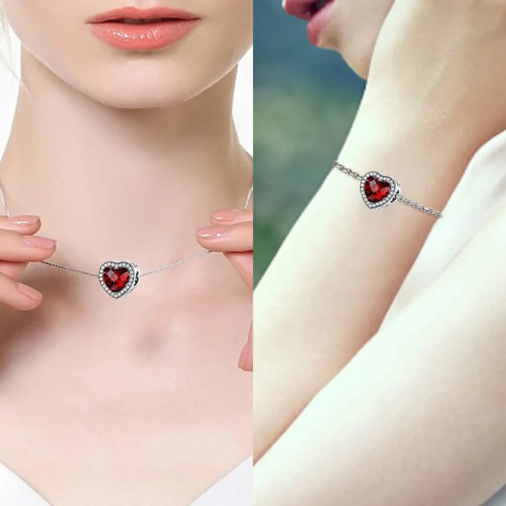 LNQOBU Murano Glass Charms for Bracelet 925 Sterling Silver Dangle Pendant Bead,Heart Shaped Round Charms for Woman Bracelets and Necklaces