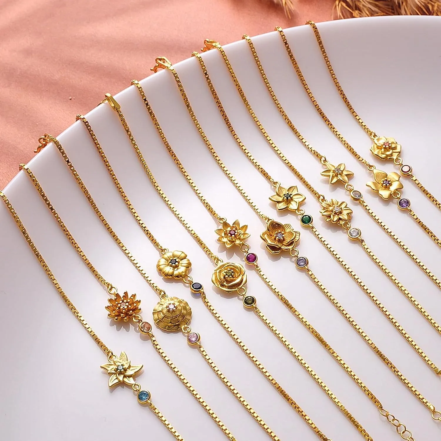 Long tiantian Birthstone Bracelets for women Birthstone Jewelry Gold Birth Flower Bracelet Birthstones By Months, Bracelet for 18th 21st 30th 40th 50th 60th 70th Birthday Jewelry Gifts