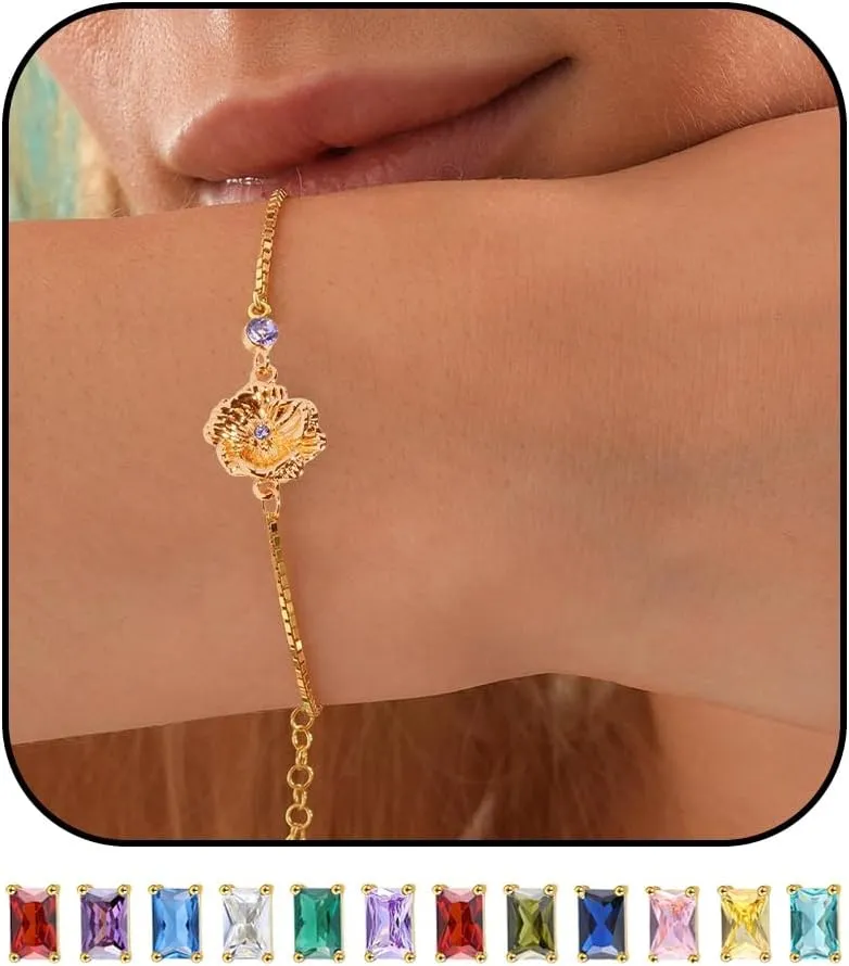 Long tiantian Birthstone Bracelets for women Birthstone Jewelry Gold Birth Flower Bracelet Birthstones By Months, Bracelet for 18th 21st 30th 40th 50th 60th 70th Birthday Jewelry Gifts