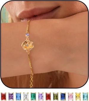 Long tiantian Birthstone Bracelets for women Birthstone Jewelry Gold Birth Flower Bracelet Birthstones By Months, Bracelet for 18th 21st 30th 40th 50th 60th 70th Birthday Jewelry Gifts