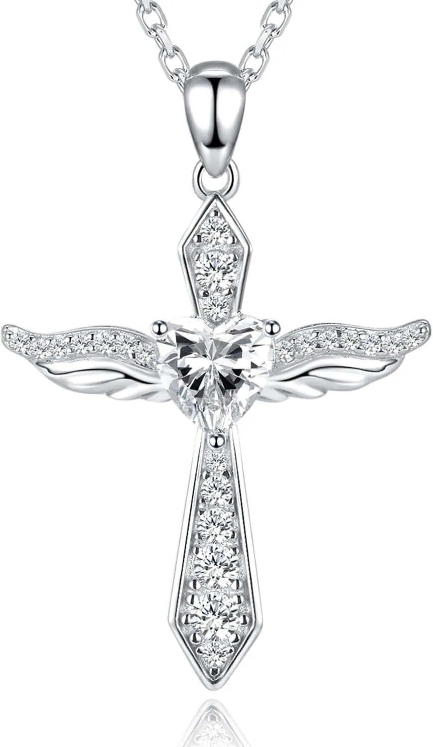 Lovans 925 Sterling Silver Cross Necklace for Women Angel Wings Cross Pendant with Cubic Zirconia Crucifix Pendant Necklaces for Women