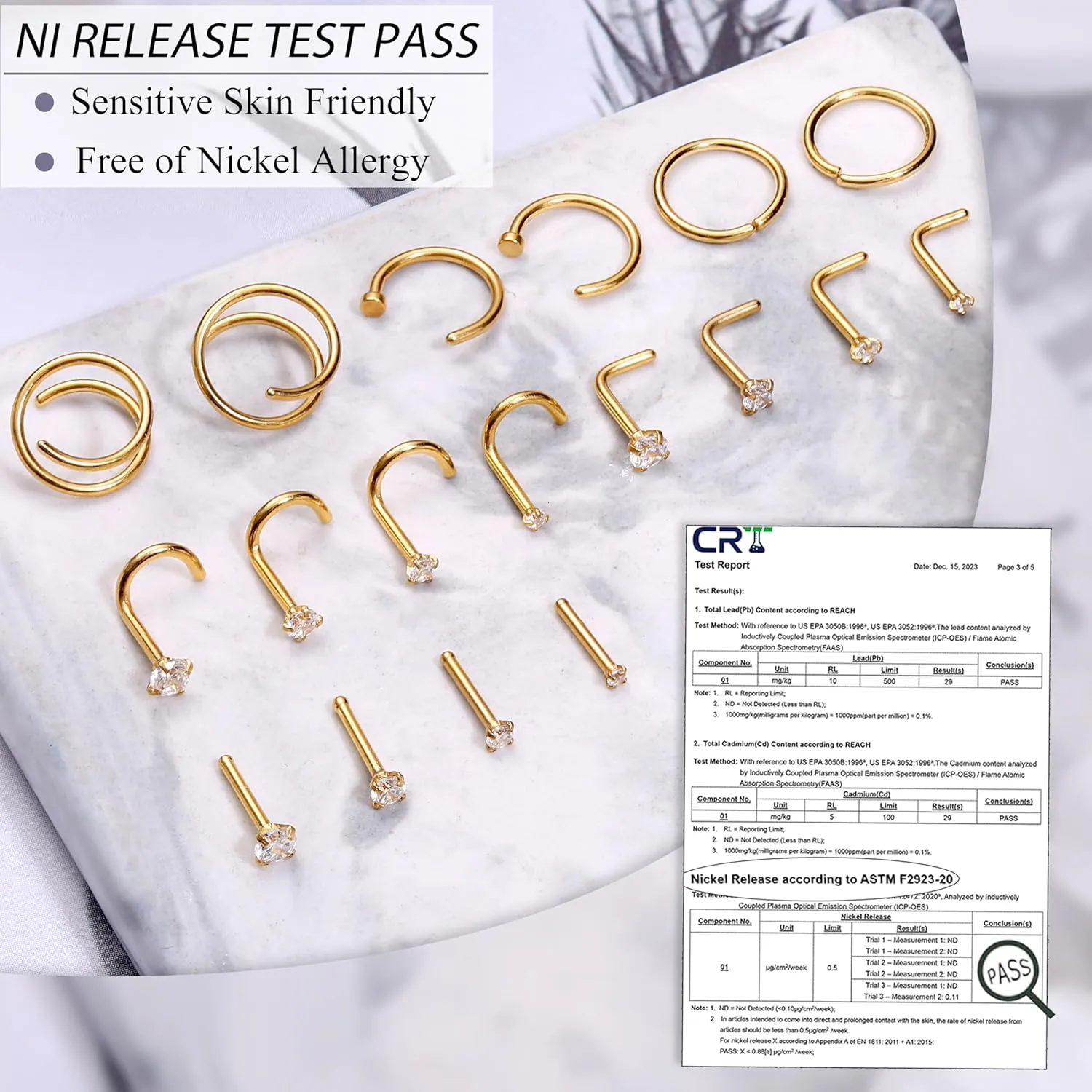 LOYALLOOK 18Pcs Nose Rings Studs - 316L Surgical Steel Gold Nose Studs Double Hoop Nose Ring for Women Men 18G/20G Nose Rings Stud Hypoallergenic Nose/Body Piercing Jewelry 1.5mm 2mm 2.5mm 3mm CZ