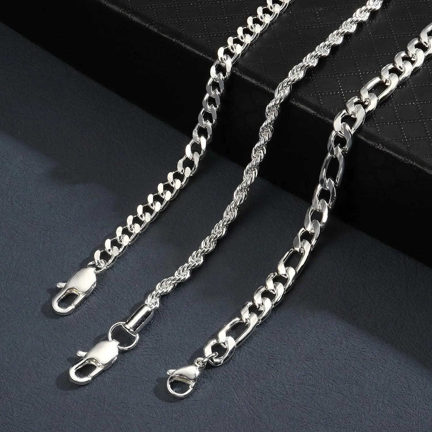 LOYALLOOK 3Pcs Chain Bracelets for Men, 316L Stainless Steel Figaro Rope Cuban Link Bracelet for Men Women 14K Gold/Silver, Gifts for Dad Husband 6.5/7/7.5/8.3/9 Inches