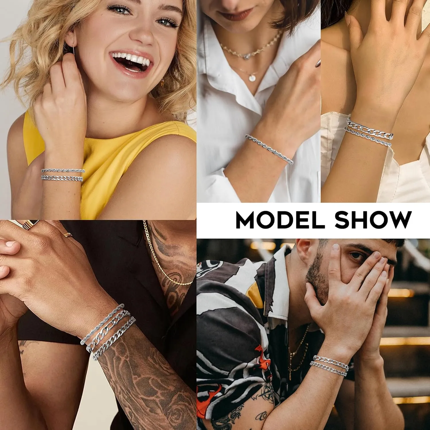 LOYALLOOK 3Pcs Chain Bracelets for Men, 316L Stainless Steel Figaro Rope Cuban Link Bracelet for Men Women 14K Gold/Silver, Gifts for Dad Husband 6.5/7/7.5/8.3/9 Inches