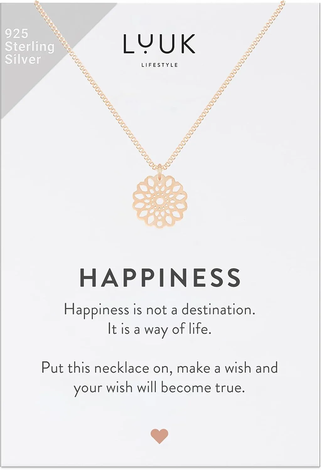 LUUK LIFESTYLE 925 sterling silver filigree necklace for women with pendant, trendy feminine jewelry for everyday life, adjustable length, 19, gift idea for her, gift card, silver, gold, and rosgold