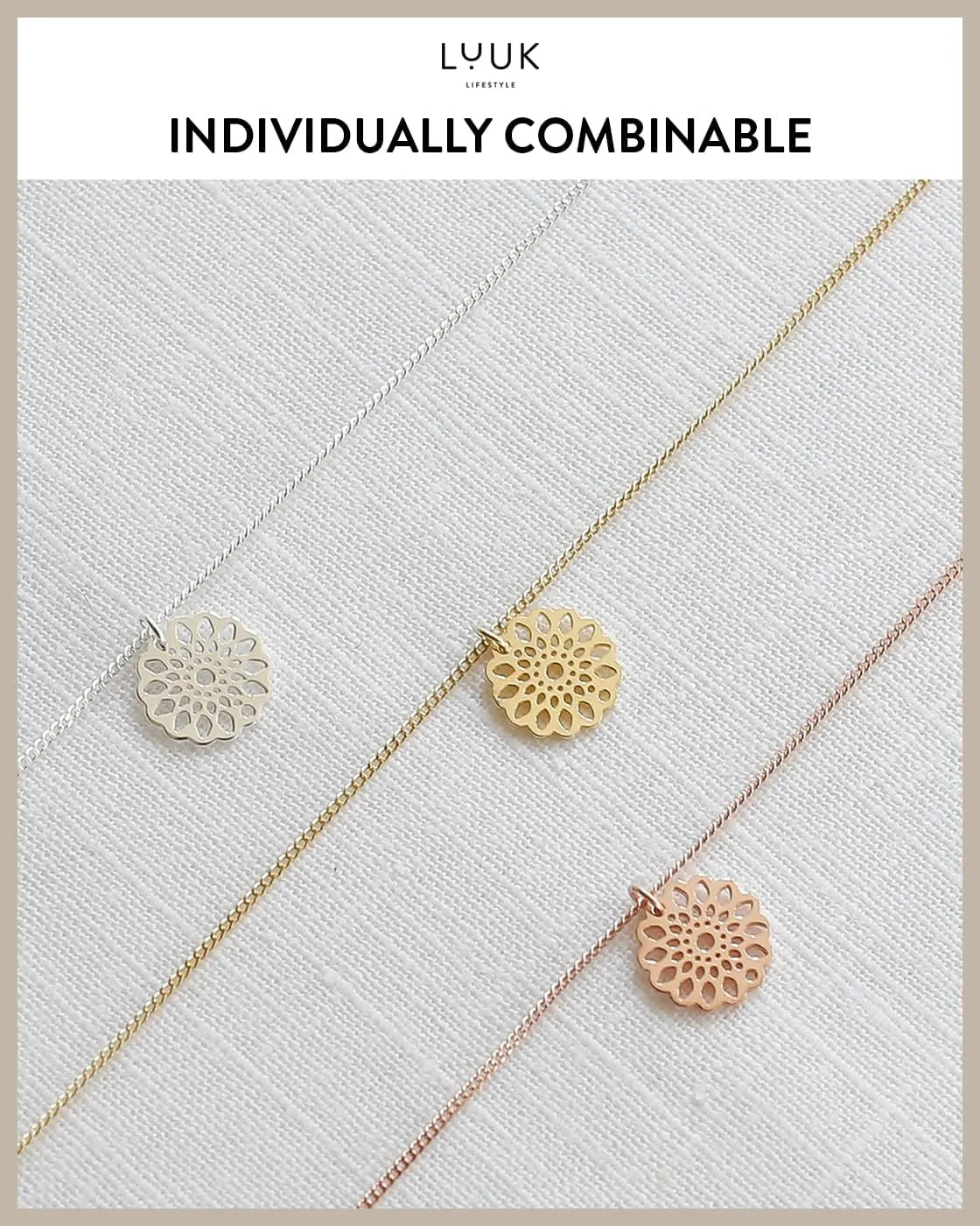 LUUK LIFESTYLE 925 sterling silver filigree necklace for women with pendant, trendy feminine jewelry for everyday life, adjustable length, 19, gift idea for her, gift card, silver, gold, and rosgold