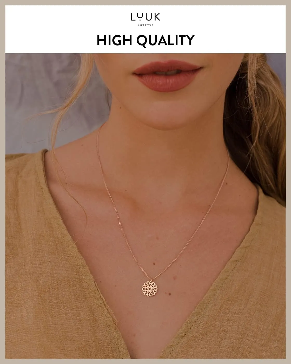 LUUK LIFESTYLE 925 sterling silver filigree necklace for women with pendant, trendy feminine jewelry for everyday life, adjustable length, 19, gift idea for her, gift card, silver, gold, and rosgold