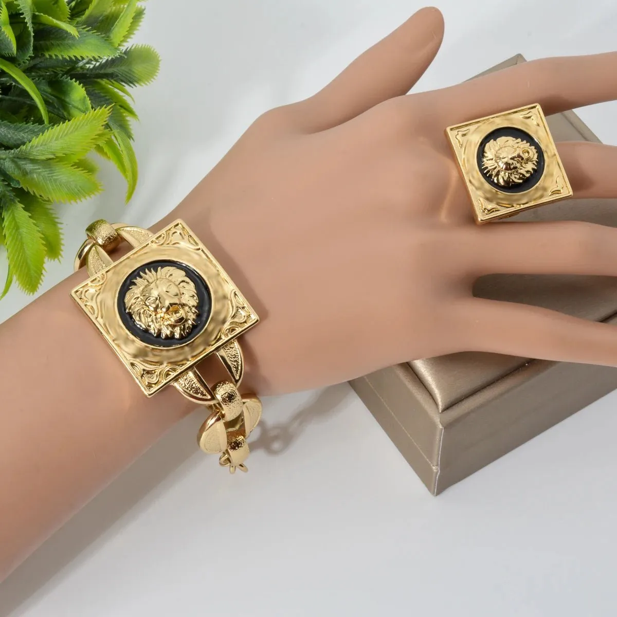 Luxury Gold Plated Jewelry Set for Women – African Wedding Choker Necklace, Bracelet, Earrings, and Cuff Rings