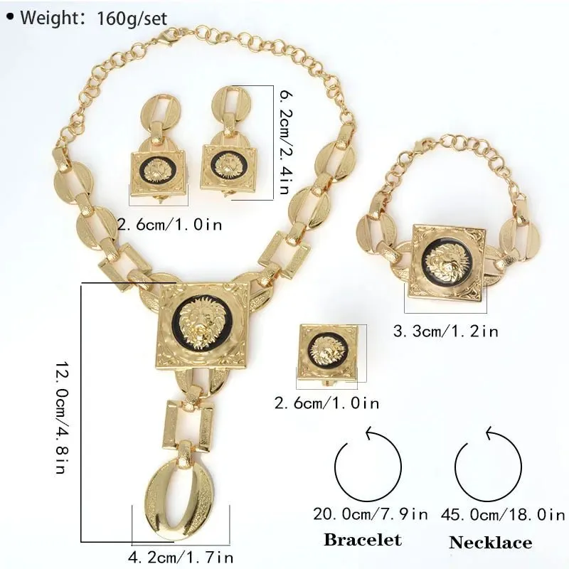 Luxury Gold Plated Jewelry Set for Women – African Wedding Choker Necklace, Bracelet, Earrings, and Cuff Rings