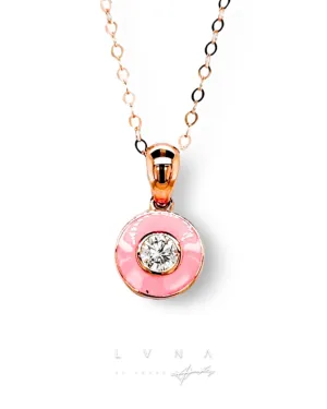 #LVNA2024 | 0.30ct Rose Classic Round Pink Enamel Diamond Necklace 18kt