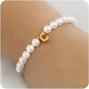 M MOOHAM Pearl Initial Bracelet for Women - Dainty Beaded Charm Bracelets for Women Trendy Charm Letter A-Z Personalized Pearl Jewelry Gifts