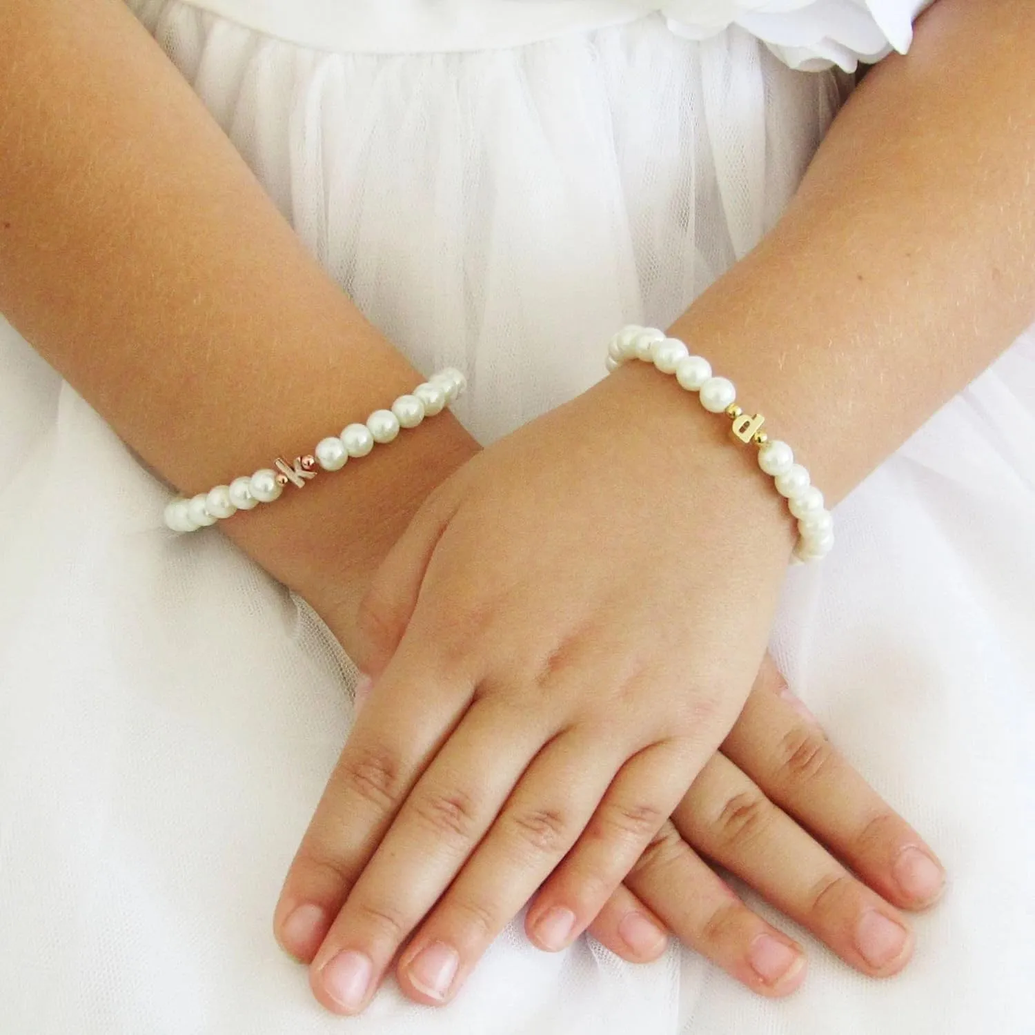 M MOOHAM Pearl Initial Bracelet for Women - Dainty Beaded Charm Bracelets for Women Trendy Charm Letter A-Z Personalized Pearl Jewelry Gifts