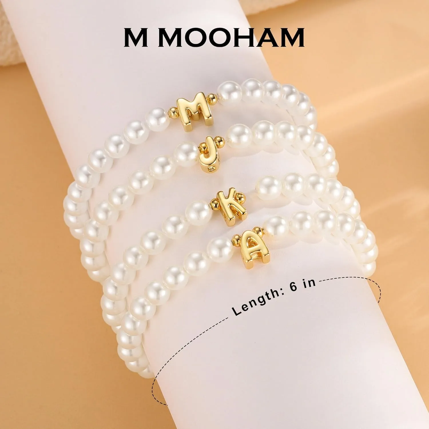 M MOOHAM Pearl Initial Bracelet for Women - Dainty Beaded Charm Bracelets for Women Trendy Charm Letter A-Z Personalized Pearl Jewelry Gifts