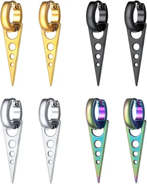 Male Men Small Hoop Earrings Long Triangle Dangle Geometric Statement Jewelry Gothic Women Punk Black Stainless Steel Drop Earrings