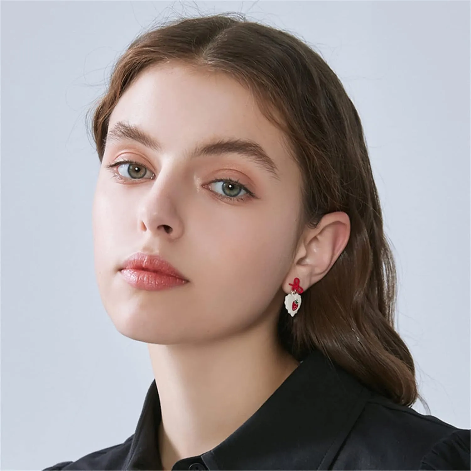 MALOYANVE Cute Strawberry Earrings for Women Sweet Fresh Red Ribbon Bow Dangle Earrings Funny Small Fruit Fashion Drop Earrings