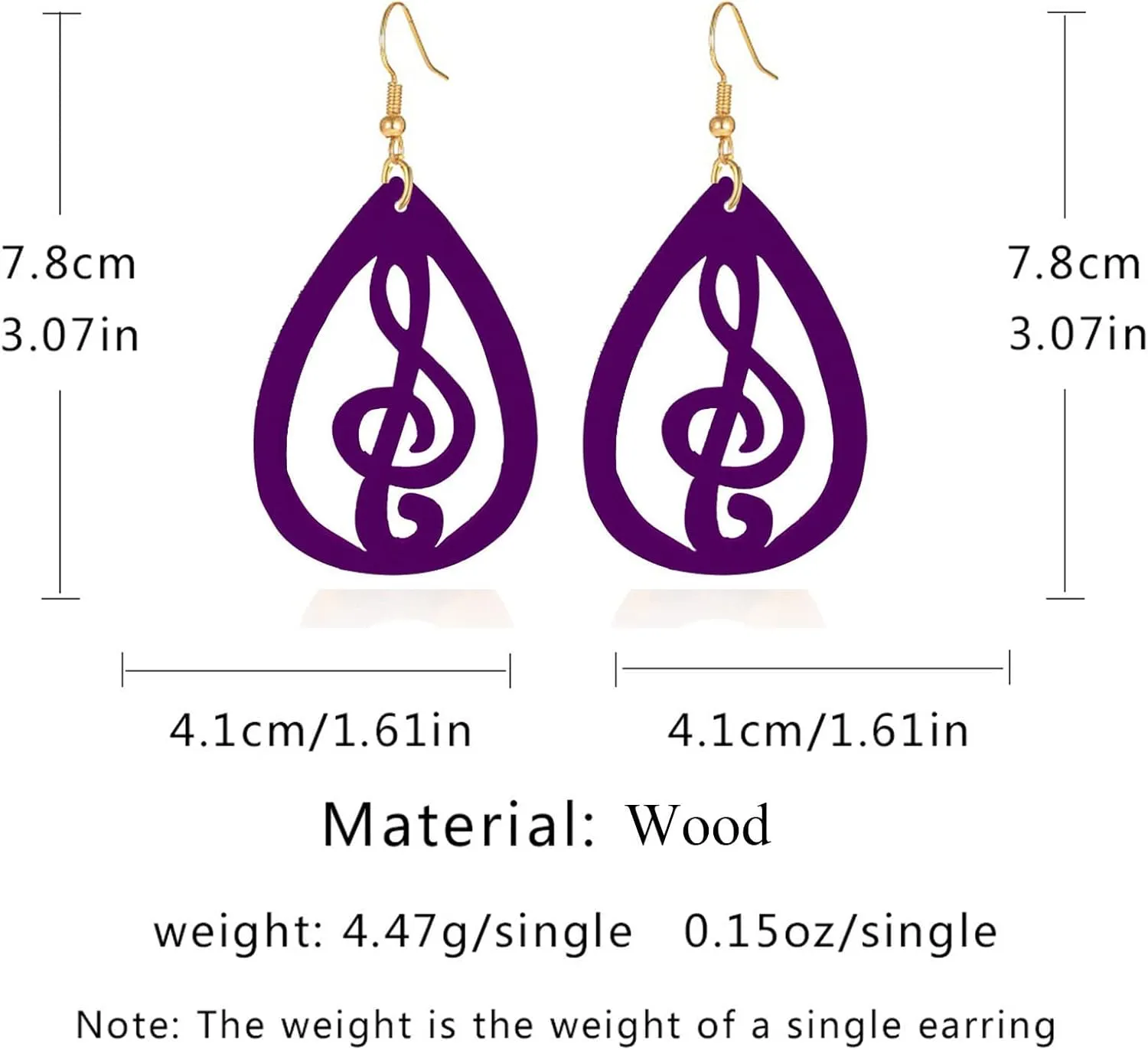 MALOYANVE Wooden Musical Note Earrings for Women Creative Vintage Bohemian Hollow Out Treble Eighth Music Clef Note Shaped Brown Black Boho Geometric Wood Earrings