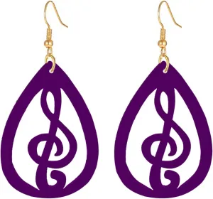 MALOYANVE Wooden Musical Note Earrings for Women Creative Vintage Bohemian Hollow Out Treble Eighth Music Clef Note Shaped Brown Black Boho Geometric Wood Earrings