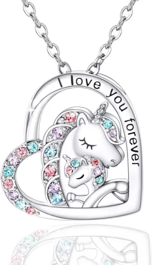 M&Ostyle I Love You Necklace for Girls Crystal Heart Pendant Necklaces Jewelry Gifts for Girls Daughter Granddaughter Niece Birthday