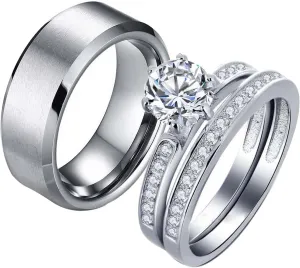 MASHAN Couple Rings His Her Wedding Ring Sets Matching Rings White Gold Plated AAA CZ Ring Titanium Men Ring