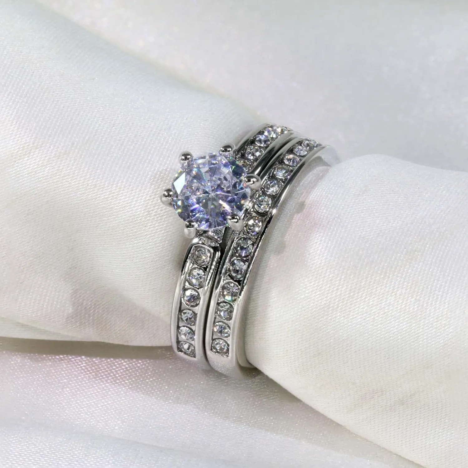 MASHAN Couple Rings His Her Wedding Ring Sets Matching Rings White Gold Plated AAA CZ Ring Titanium Men Ring