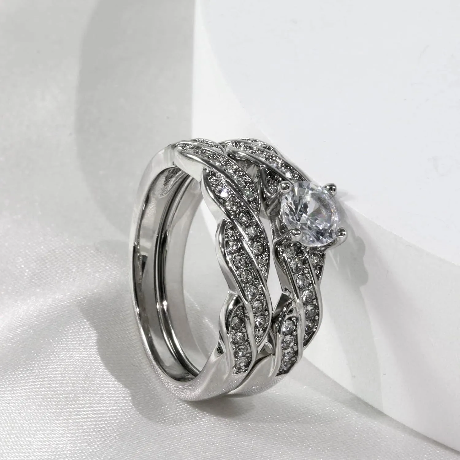MASHAN Couple Rings His Her Wedding Ring Sets Matching Rings White Gold Plated AAA CZ Ring Titanium Mens Wedding Bands