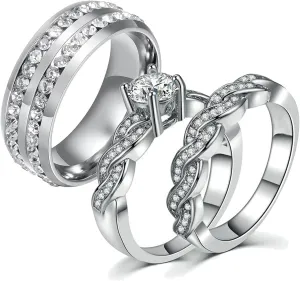 MASHAN Couple Rings His Her Wedding Ring Sets Matching Rings White Gold Plated AAA CZ Ring Titanium Mens Wedding Bands