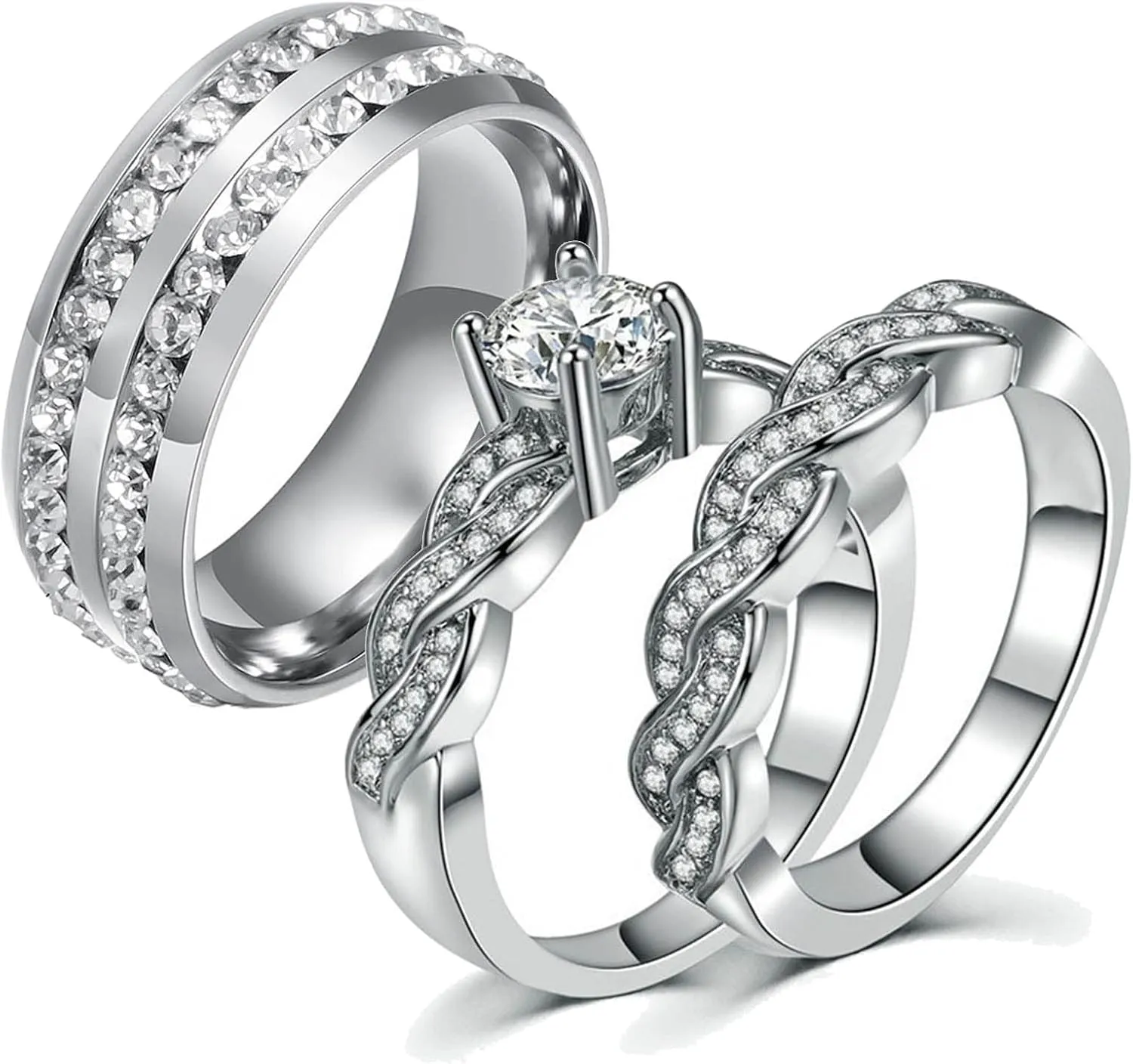 MASHAN Couple Rings His Her Wedding Ring Sets Matching Rings White Gold Plated AAA CZ Ring Titanium Mens Wedding Bands