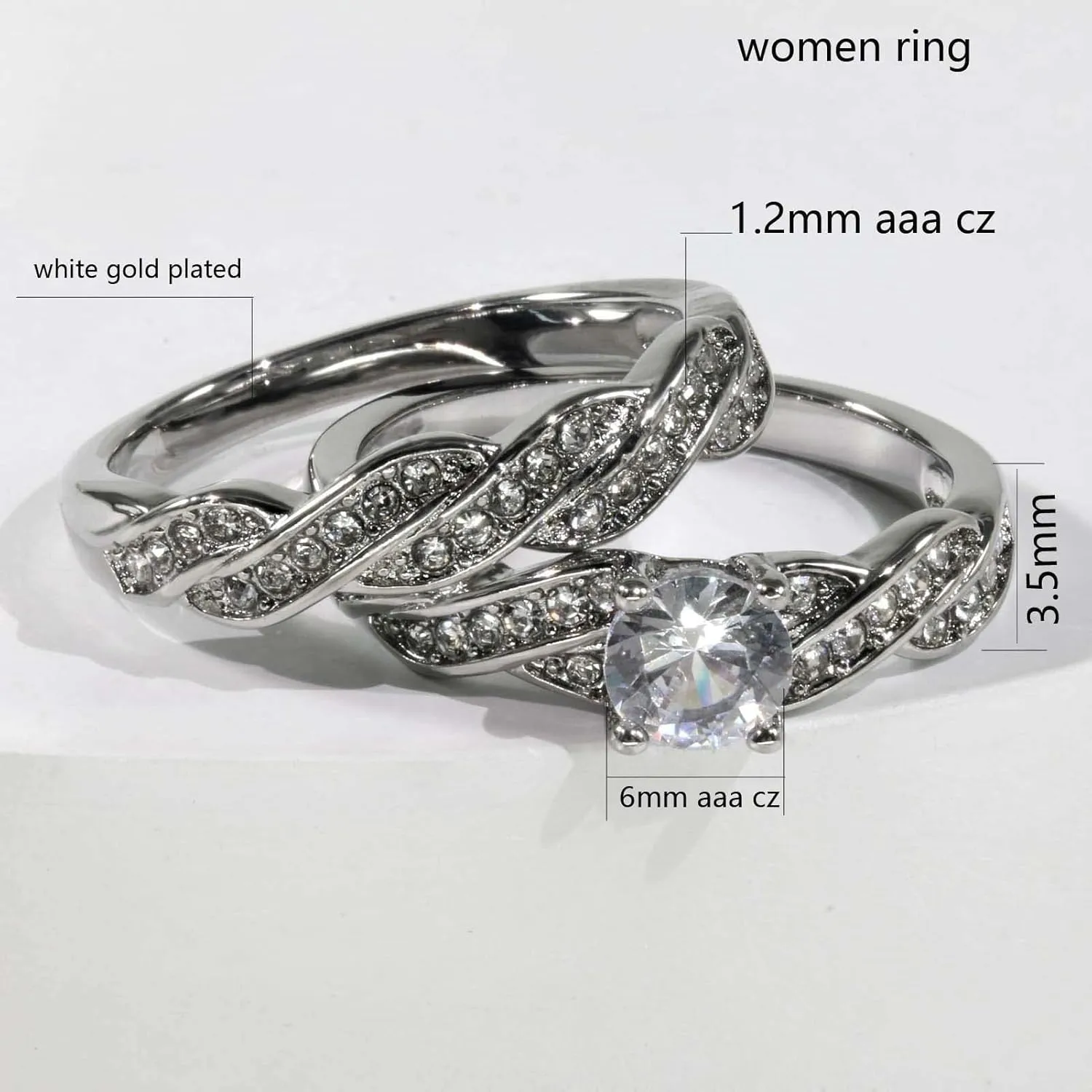 MASHAN Couple Rings His Her Wedding Ring Sets Matching Rings White Gold Plated AAA CZ Ring Titanium Mens Wedding Bands