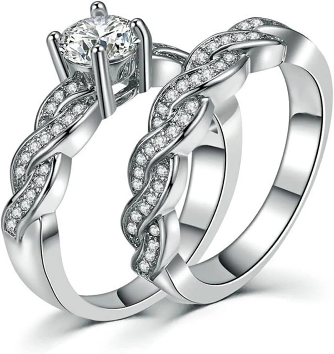 MASHAN Couple Rings His Her Wedding Ring Sets Matching Rings White Gold Plated AAA CZ Ring Titanium Mens Wedding Bands