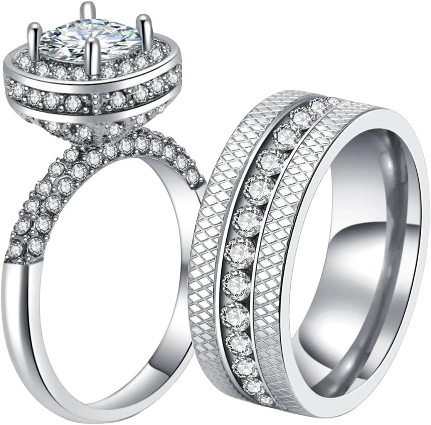 Matching Rings White Gold Plated AAA CZ Women Ring Couple Rings Wedding Band His and Her Ring