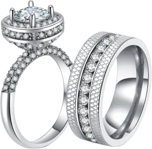 Matching Rings White Gold Plated AAA CZ Women Ring Couple Rings Wedding Band His and Her Ring