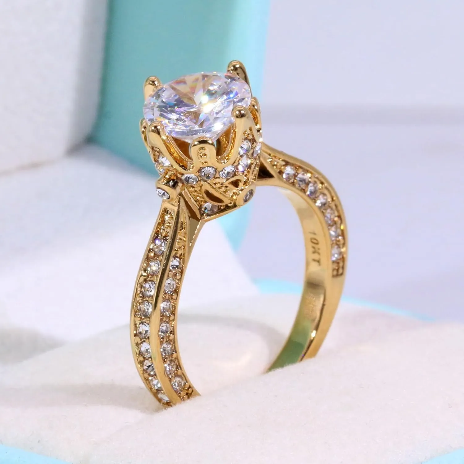 Matching Rings Yellow Gold Plated AAA CZ Women Ring Couple Rings Wedding Band His and Her Ring