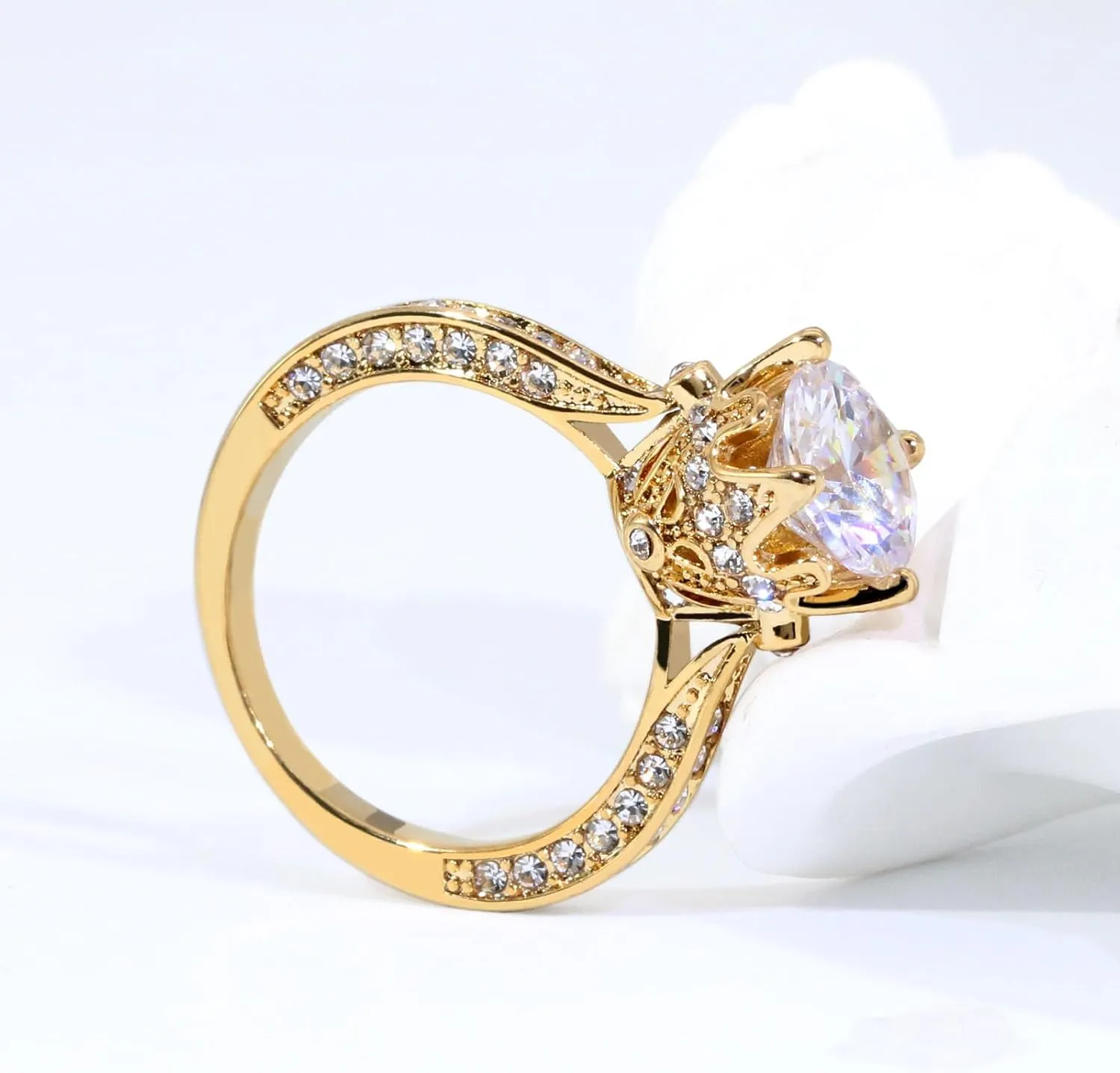 Matching Rings Yellow Gold Plated AAA CZ Women Ring Couple Rings Wedding Band His and Her Ring