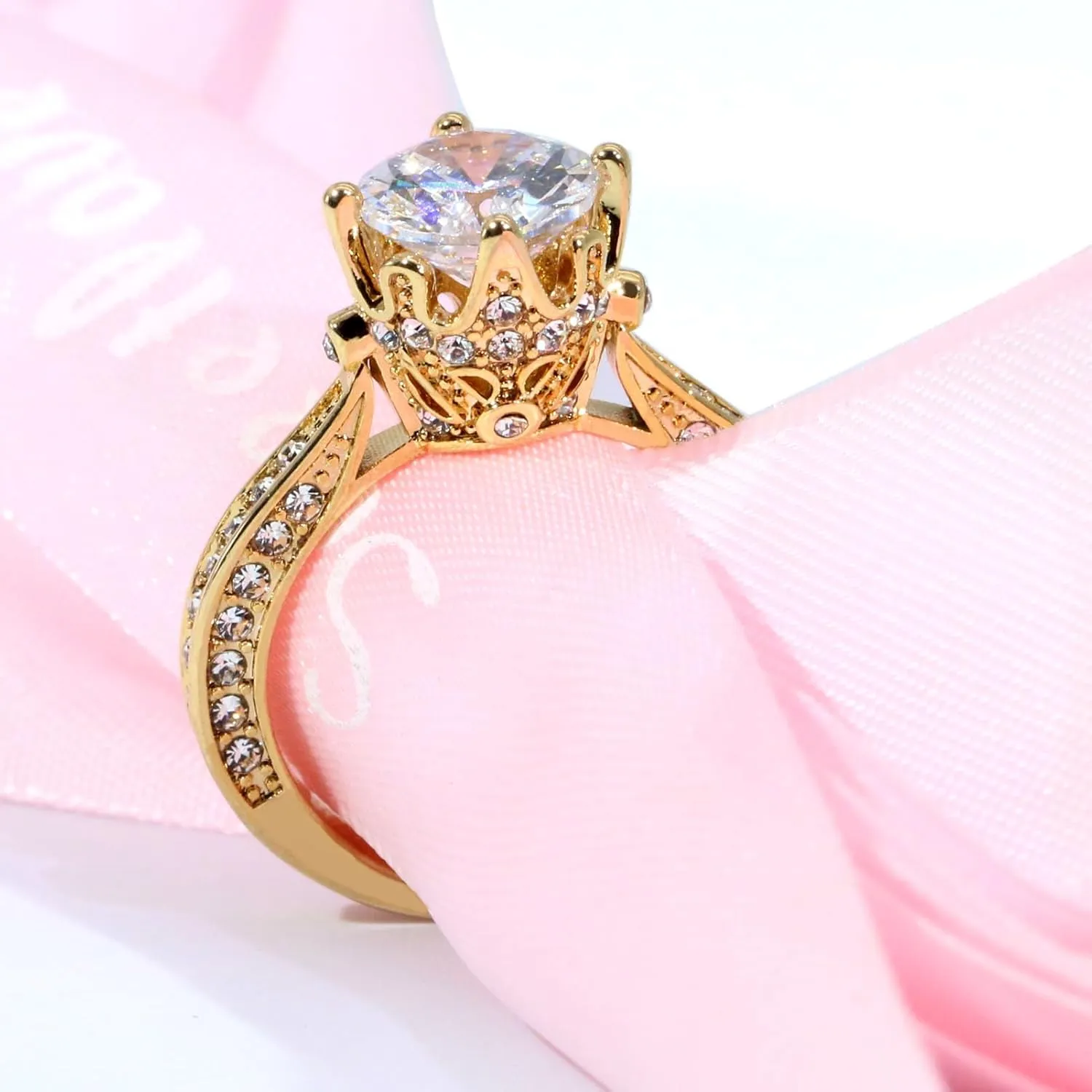 Matching Rings Yellow Gold Plated AAA CZ Women Ring Couple Rings Wedding Band His and Her Ring